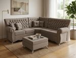 Sofa Esquinero Chester Luis XV Tapizado con Mesa de centro
