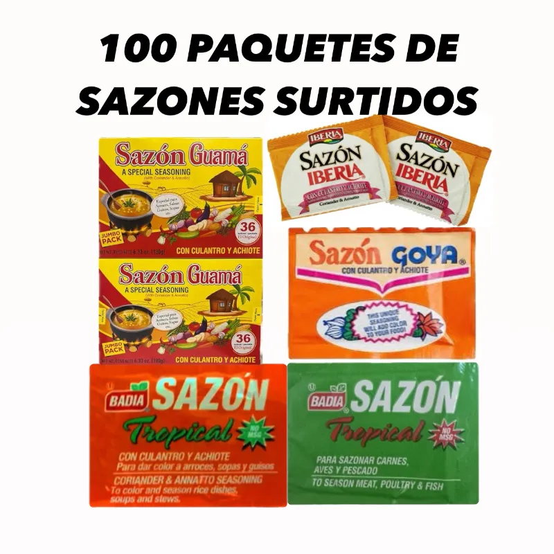 100 PAQUETES DE SAZONES SURTIDOS