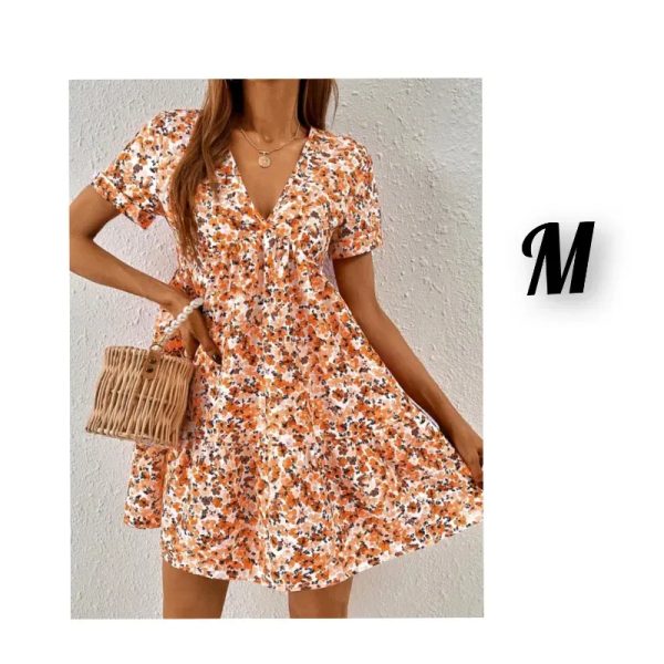 Vestido floreado naranja mujer