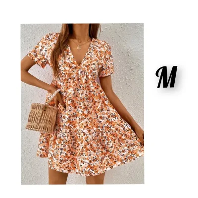 Vestido floreado naranja mujer