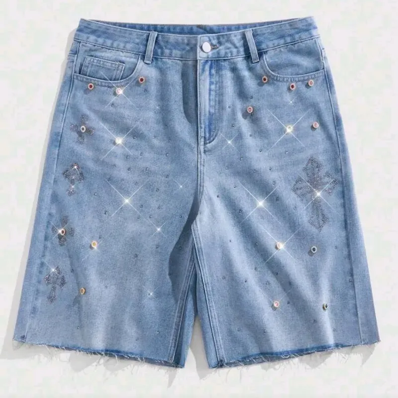  Short de mezclilla con brillos — Azul