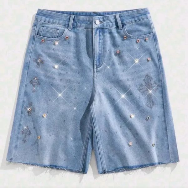  Short de mezclilla con brillos — Azul