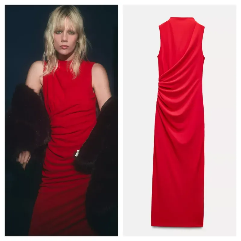 Vestido Zara rojo drapeado