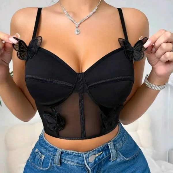  Top con mariposas 3D — Negro
