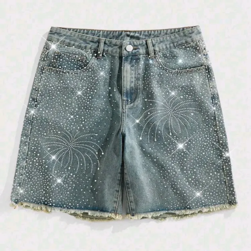  Short de mezclilla con brillos — Azul