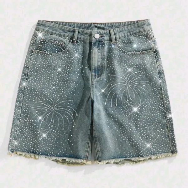  Short de mezclilla con brillos — Azul
