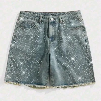  Short de mezclilla con brillos — Azul
