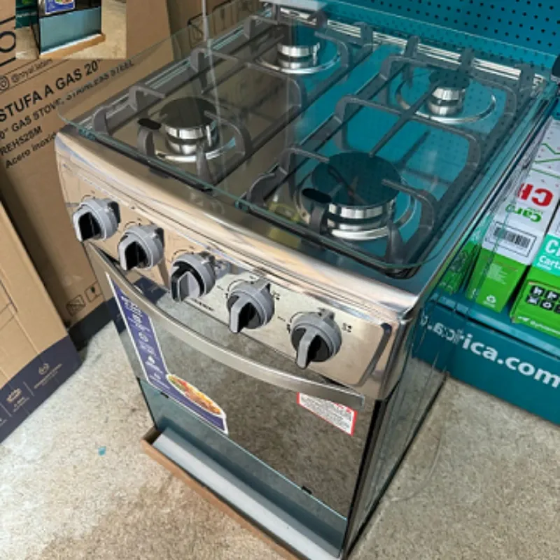 FOGON DE GAS CON HORNO MARCA PREMIER, 4 QUEMADORES, ACERO INOXIDABLE Y VIDRIO REF: EF-8701NG204T