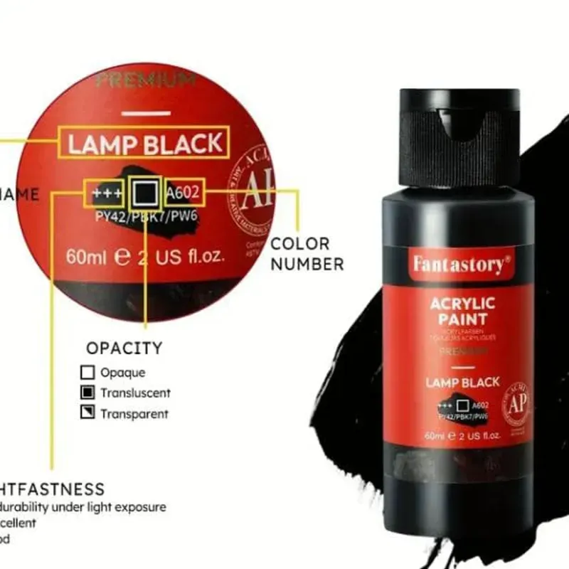 Pintura acrílica. Marca FANTASTORY. Color negro intenso. Excelente calidad y alta pigmentación.