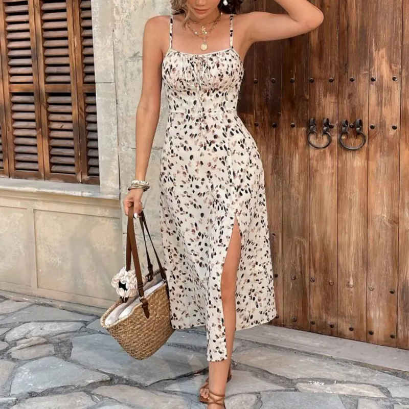 Vestido beige estampado