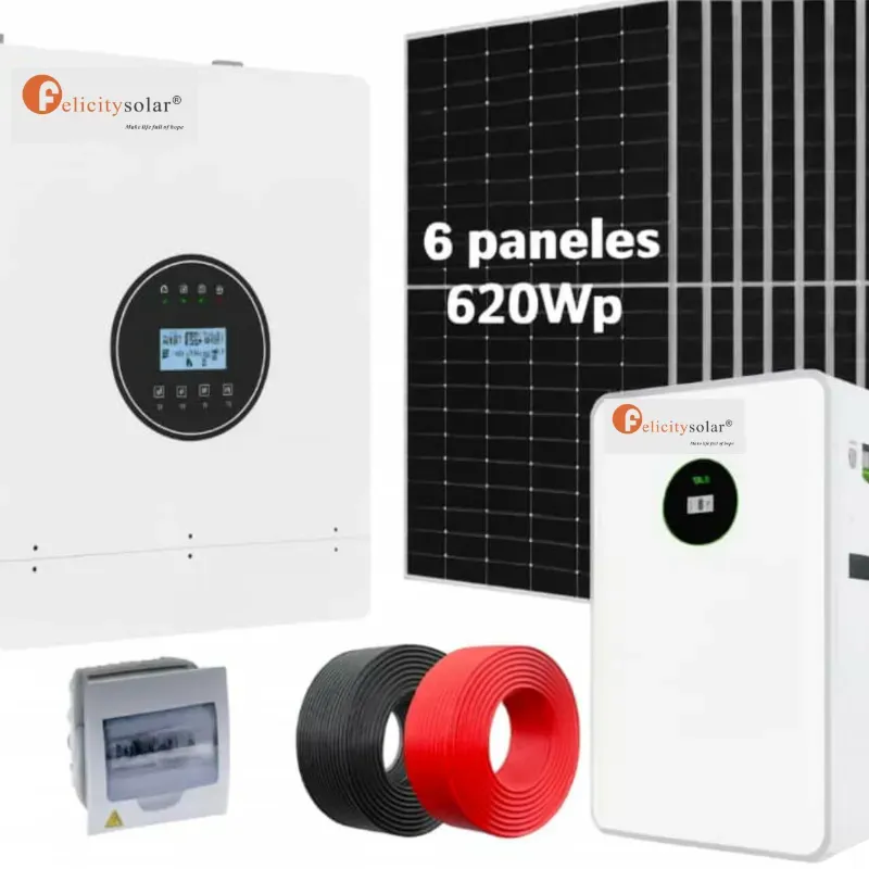 Sistema de 5KW 110v de alta frecuencia con 3.72kWp en paneles solares y 10kWh en acumulación.