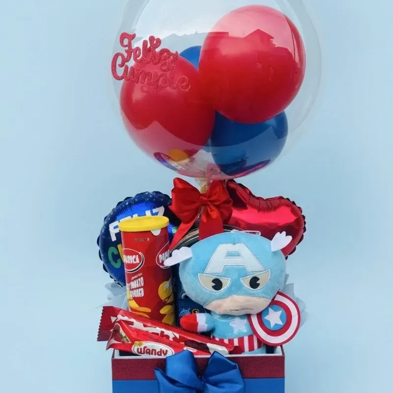 Caja con globos burbujas, peluche y confituras (masculino)