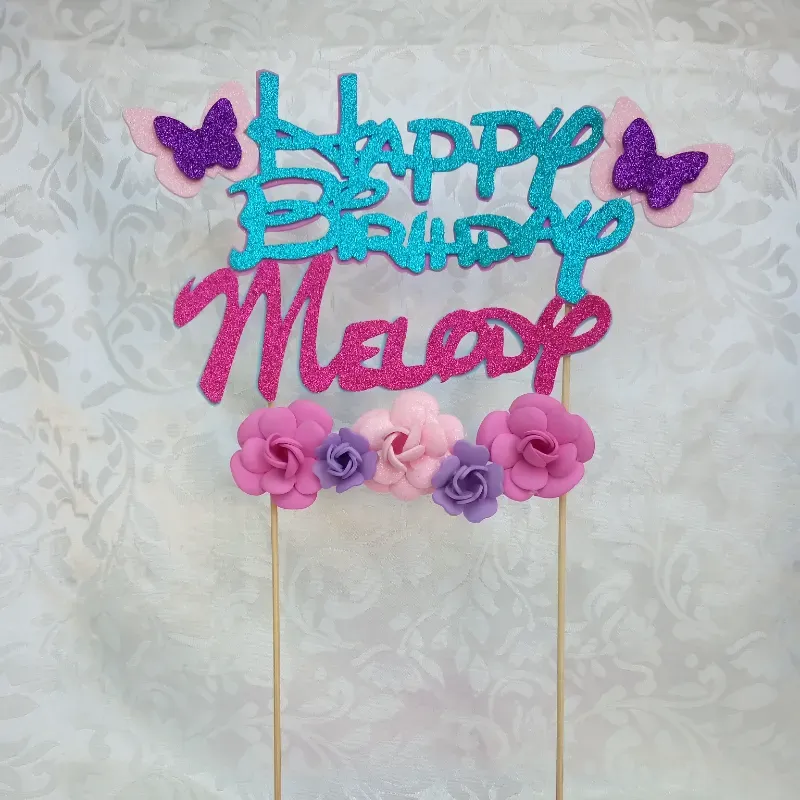 Deco cake flores y mariposas personalizado
