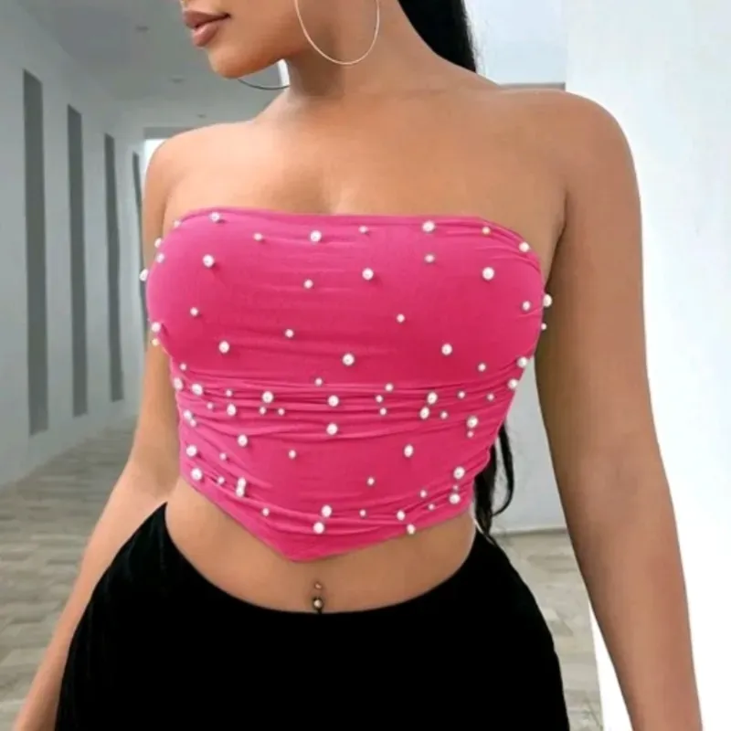  Top tubo con perlas — Rosado