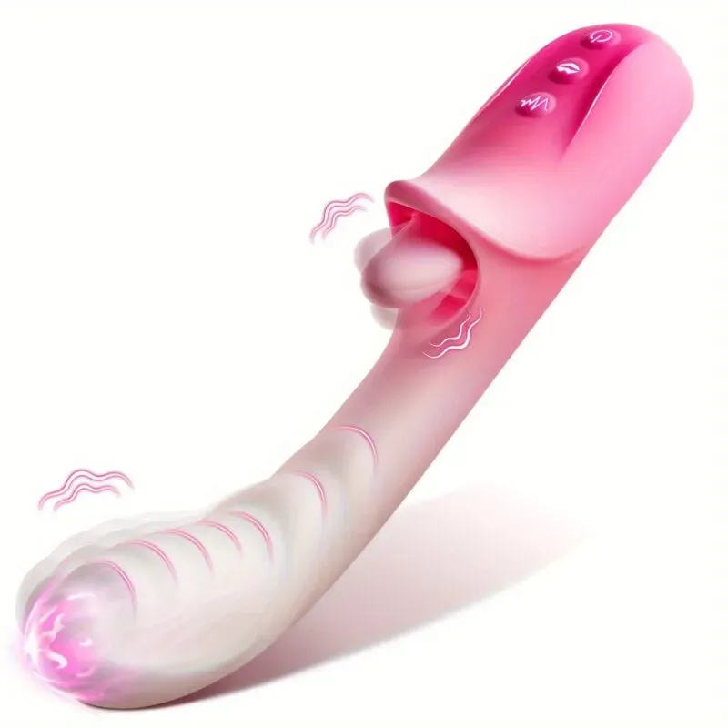 ‼️Dildo Rosa 4 en 1 con Lengua y Estimulación Punto G‼️
