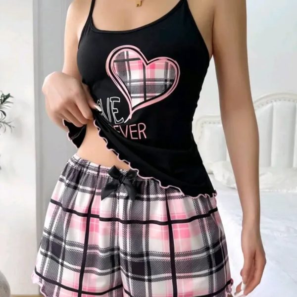 Pijama cuadros corazón