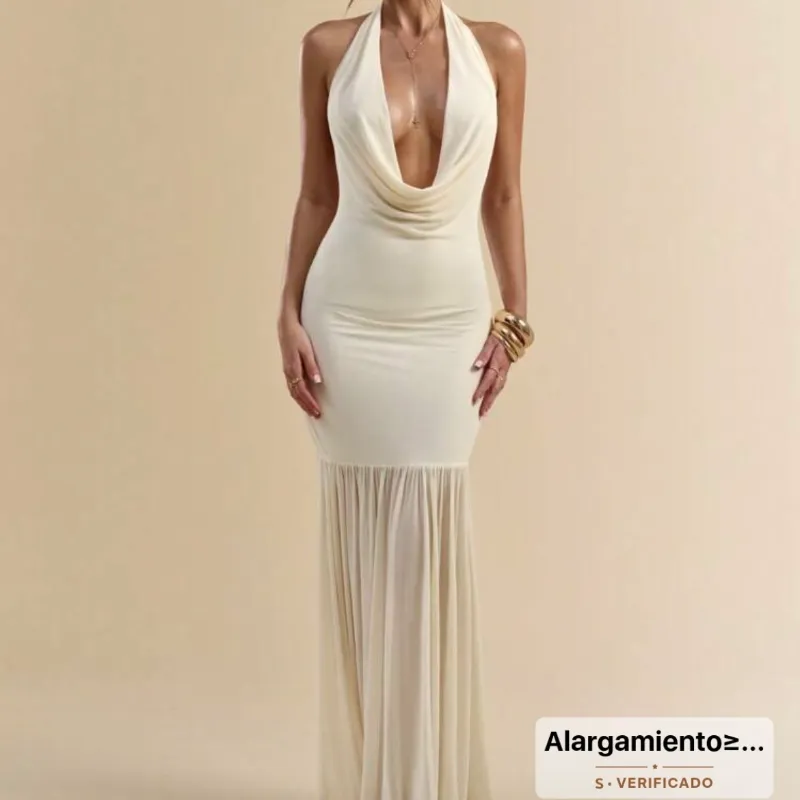 Vestido beige de escote