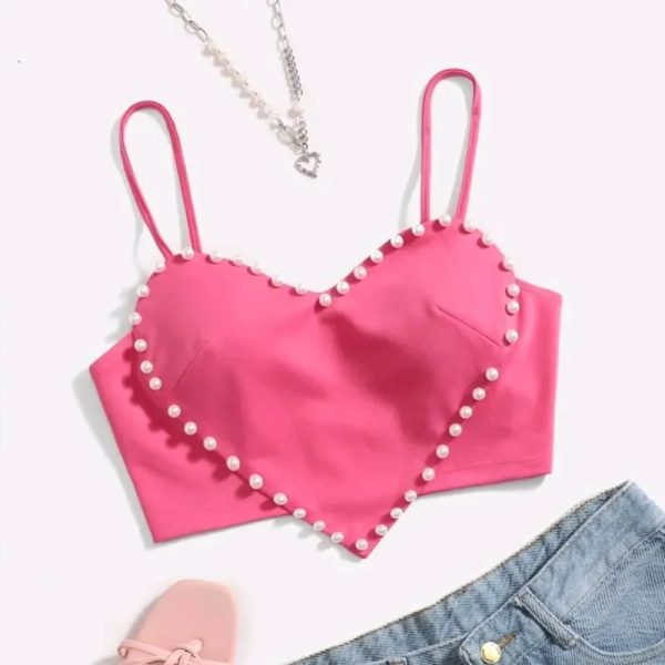  Top corazón con perlas — Rosado