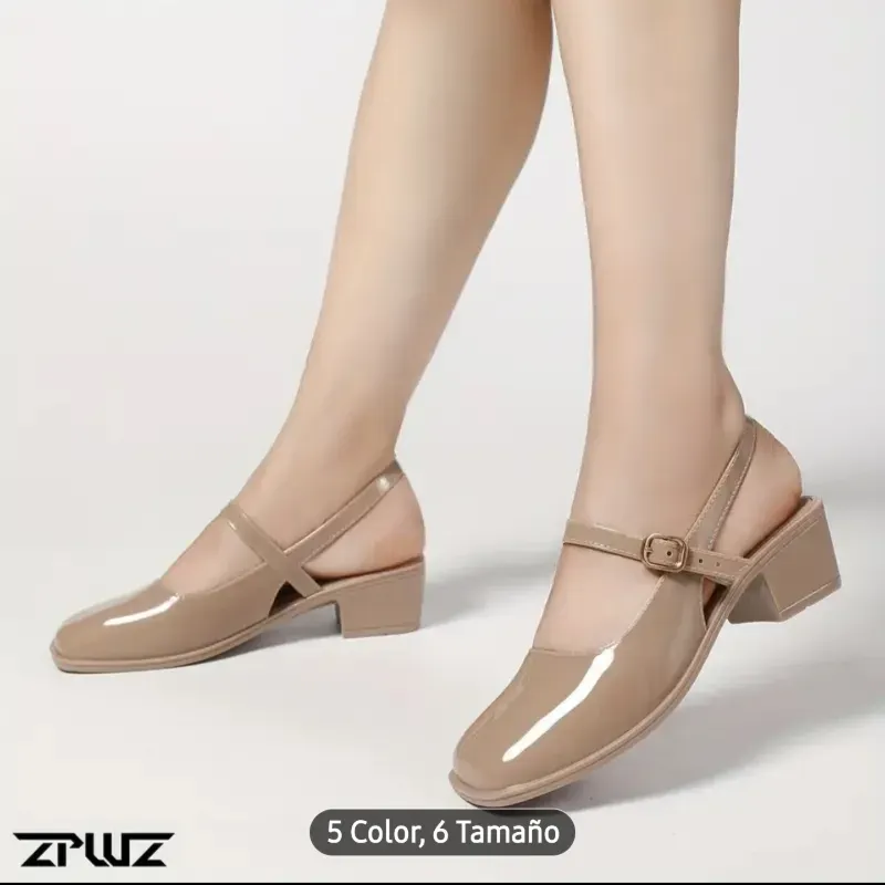 ZAPATOS	BEIGE CLARO TACON CUADRADO