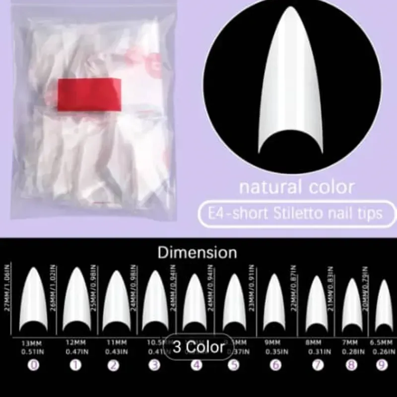 AH3>Uñas Stilette Natural 500u