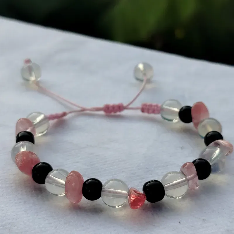 Pulsera Cuarzo rosa, Piedra lunar y Onix