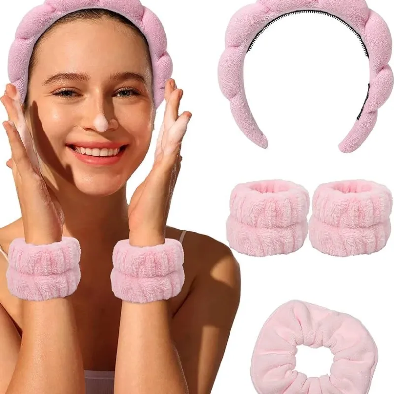 Set de Accesorios (4 piezas ) Diadema , muñequeras y felpa de satén para el cabello