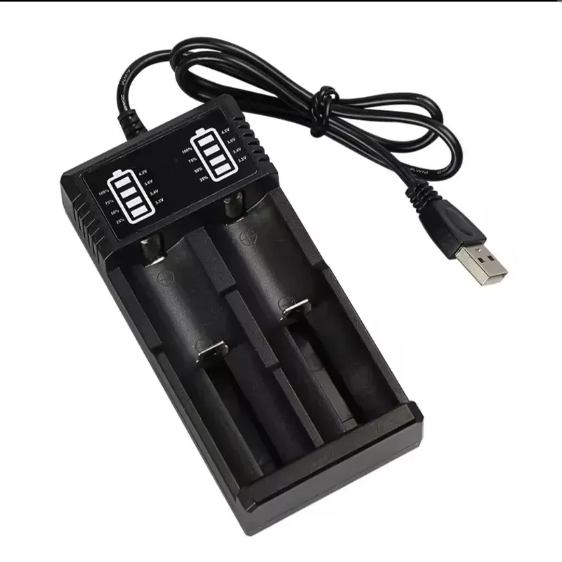  Cargador USB de Doble Ranura para Baterías de Litio 18650 / 18500 / 18350 / 14650 / 16650 / 16340 / 14500 / 10440