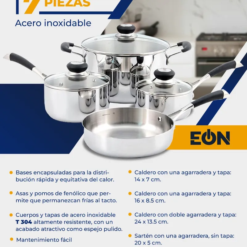  *Juego de Calderos de 7 piezas de acero inoxidable Marca EÒN*