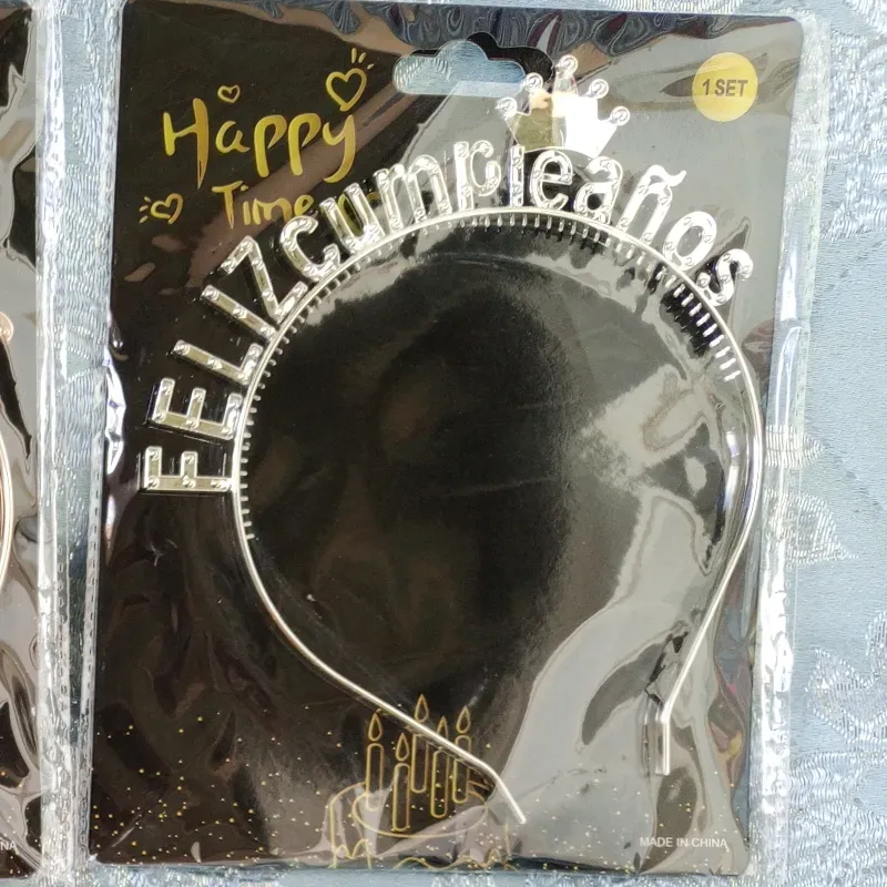 Cintillo Feliz cumpleaños plateado