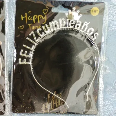 Cintillo Feliz cumpleaños plateado