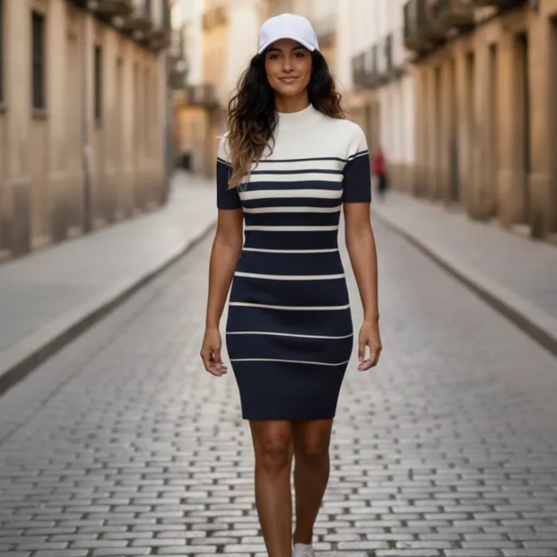 Vestido entallado al cuerpo de raya azul oscuro