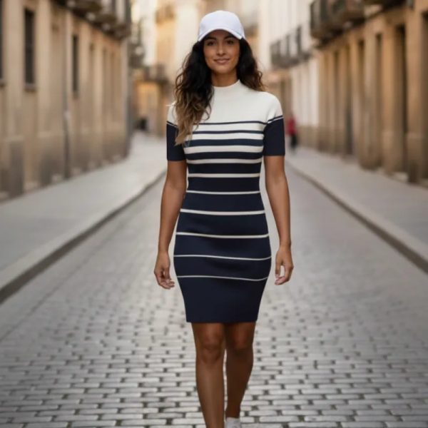Vestido entallado al cuerpo de raya azul oscuro