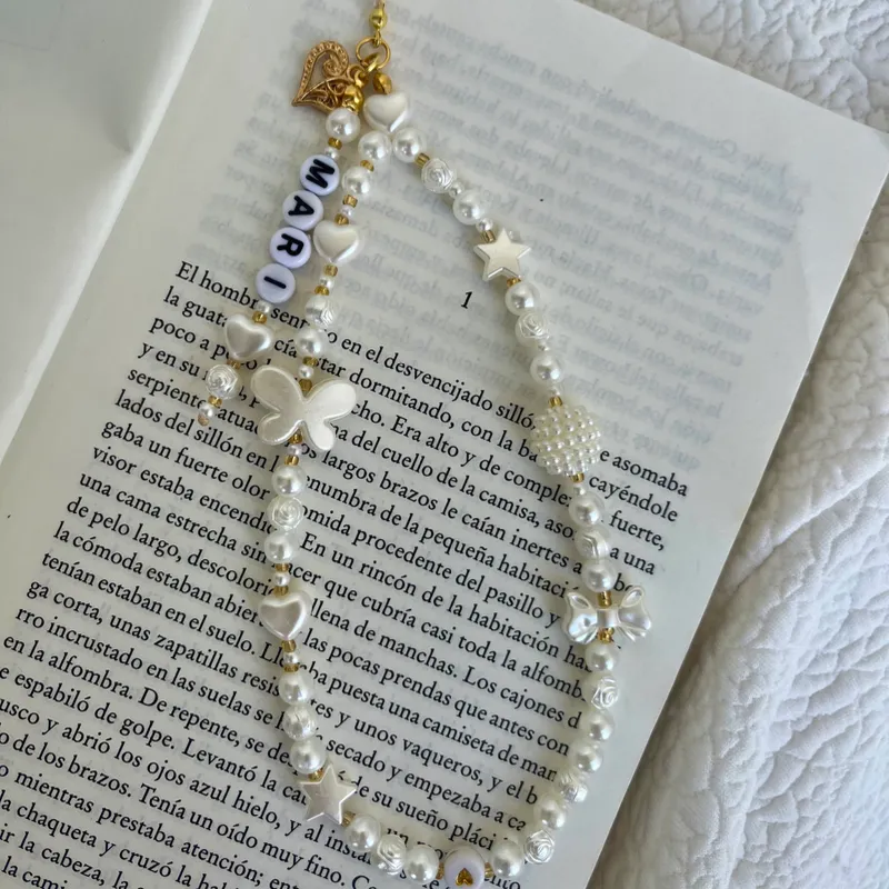 Colgante para celular de perlas blancas doble