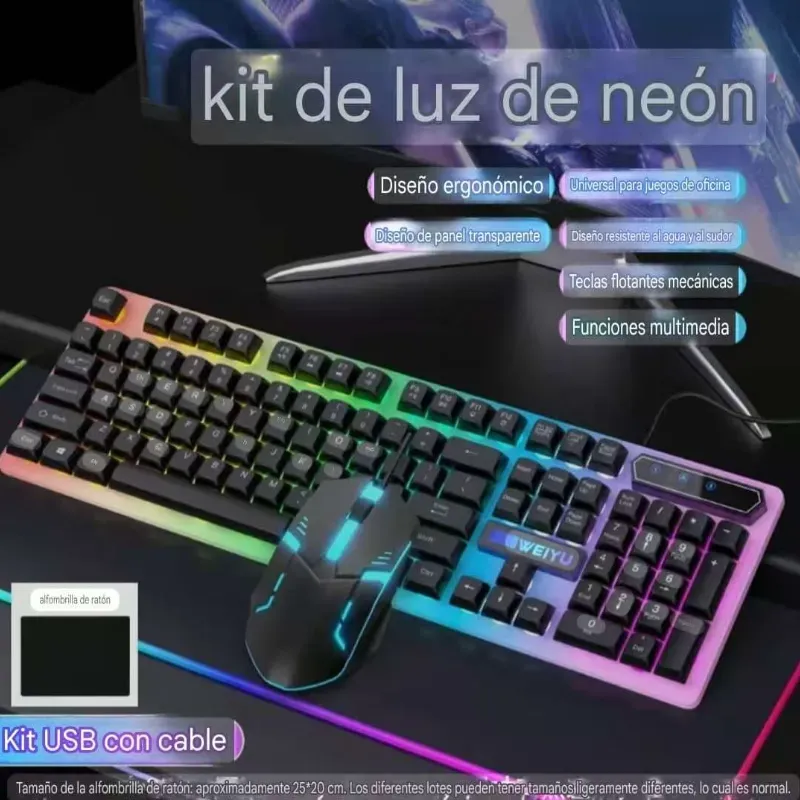  Kit de Luz de Neón — Teclado + Mouse Gamer USB 