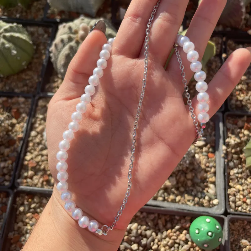 Collar de Acero Inoxidable y perlas