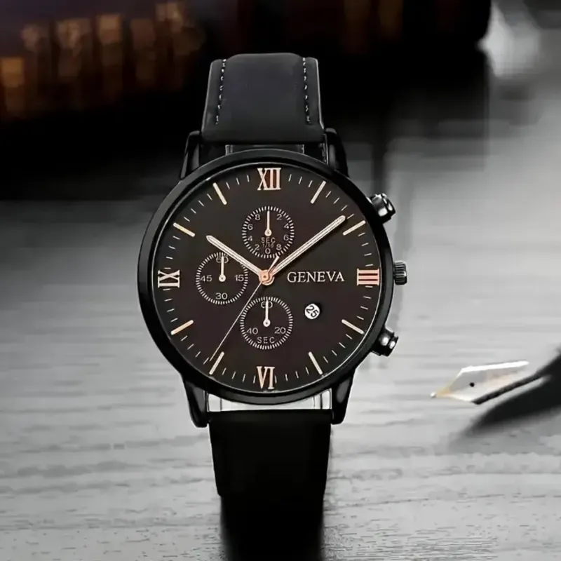 Reloj de cuero con esfera analógica de negocios para hombre