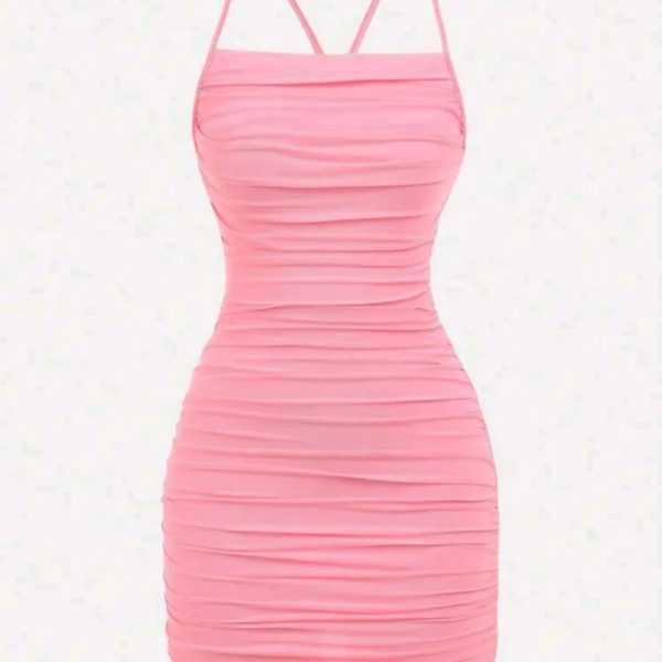 VESTIDO PARA MUJER	ROSA TIRANTES CRUZADOS PUNTO DE MALLA