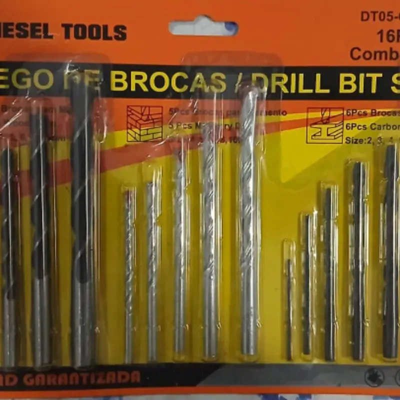 Set de barrenas mixto(Madera_Cemento_Metal) 16 Piezas
