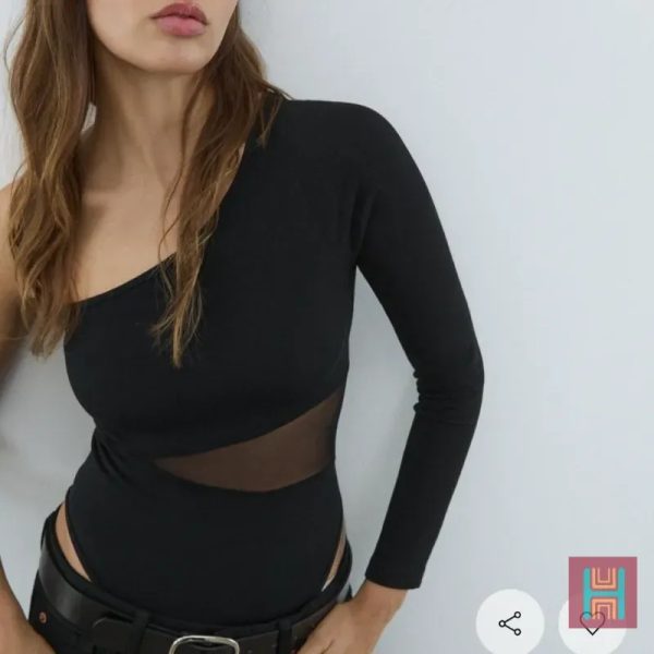 BODY ASIMÉTRICO TRANSPARENCIAS NEGRO 0174