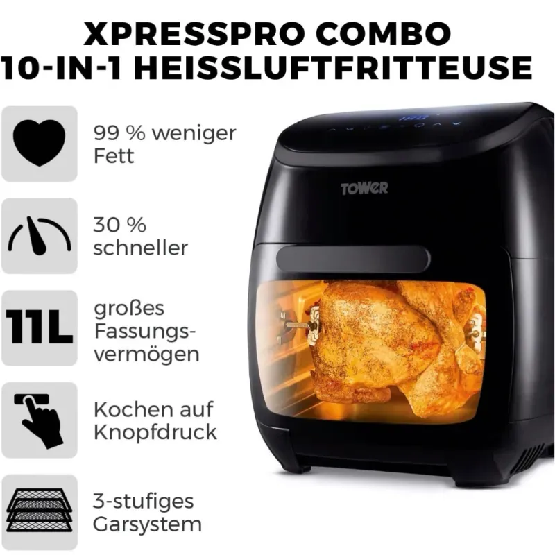 FREIDORA DIGITAL 10 en 1 DE AIRE RÁPIDA 11 LITROS XXL CON HORNO 220V