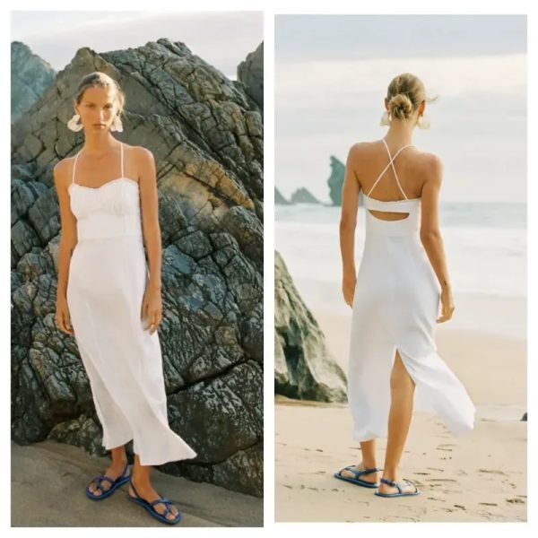 Vestido Zara midi lino blanco