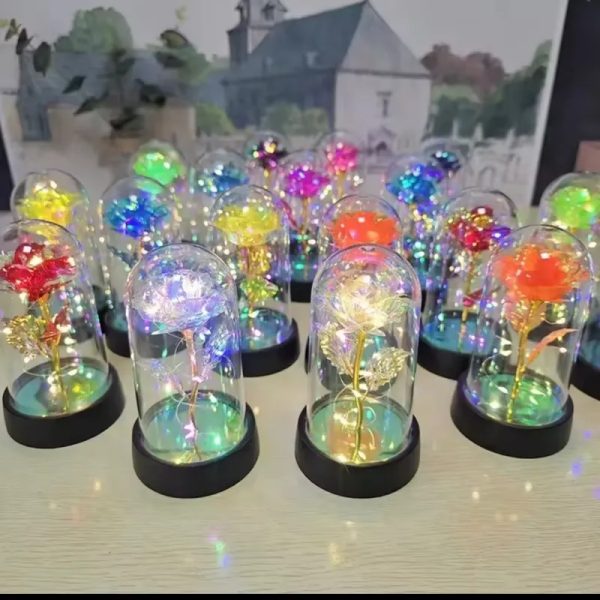 Flor en cajita de cristal con luz led