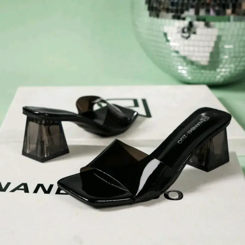  Zapatos de tacón cuadrado silicona — Negro