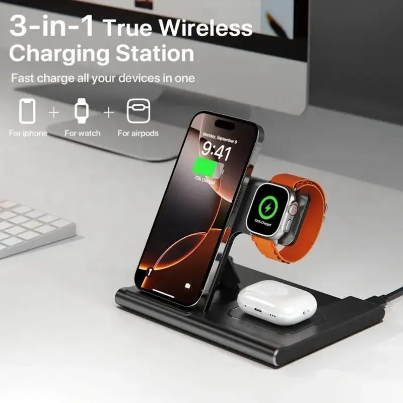 ️ Estación de carga inalámbrica plegable  3 en 1