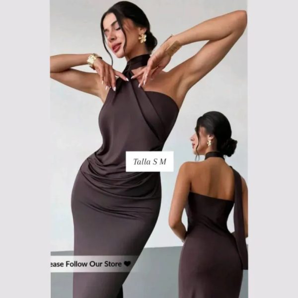 Vestido drapeado con lazo al cuello