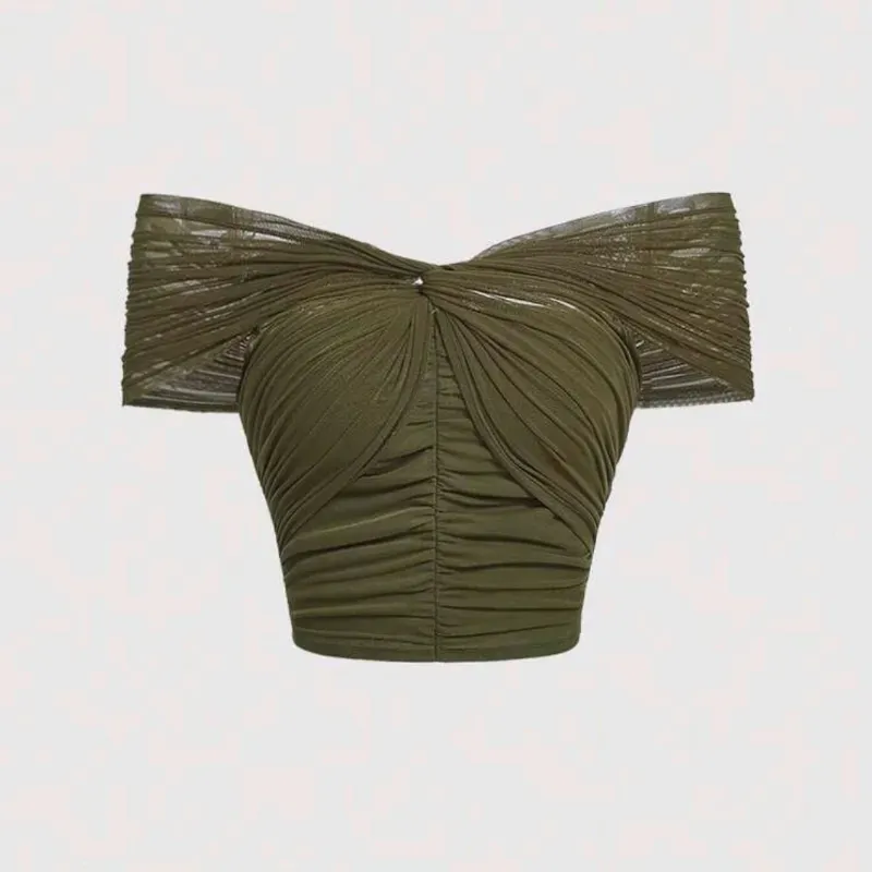  Top de hombros descubiertos girante delantero — Verde