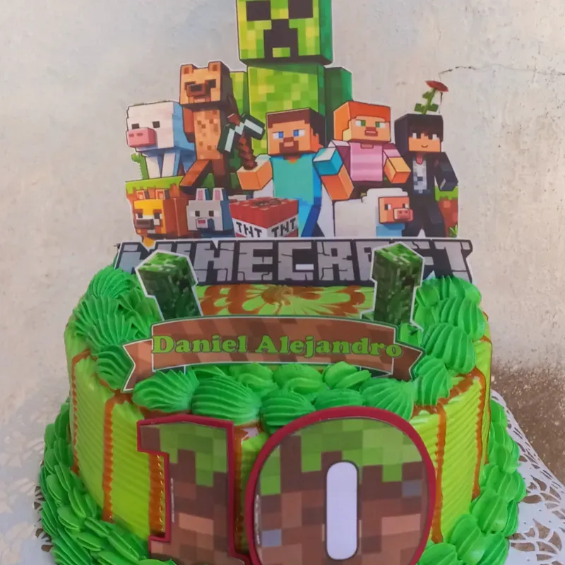 Kake de 3 leches temático de Minecraft 