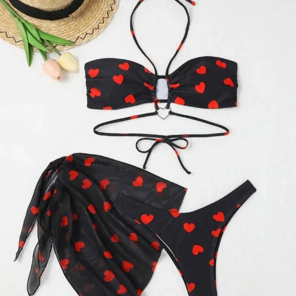 ❤️ Bikini con estampado de corazones — Negro