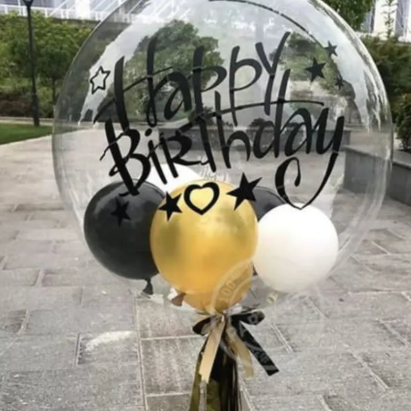 Globo burbuja con pegatina Happy Birthday