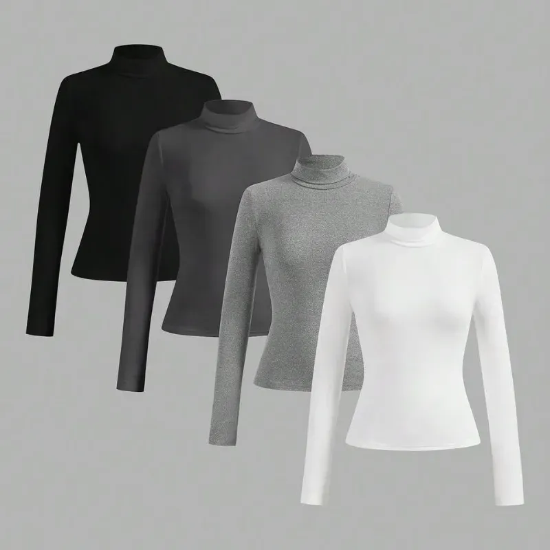 Camisetas de  cuello alto ajustadas casuales y  minimalistas para otoño/  invierno